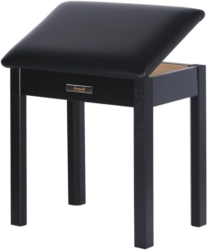 Sanpuli Solid Wood Piano Bench with Storage, Piano Stool and Padded Cushion, ...