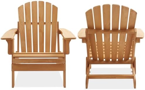 Casafield Oversized Folding Adirondack Chair, Set of 2 Cedar Wood Outdoor Fir...