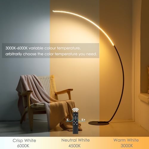 NUÜR 67" Black and Gold Arc Floor Lamp, Modern LED Standing Lamp