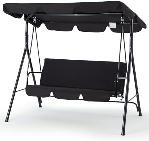 esright 3-seat outdoor porch swing chair with adjustable shown in use