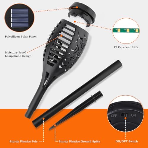 10Pack Flame Torch Solar Halloween Lights Outdoor for Halloween Decorations