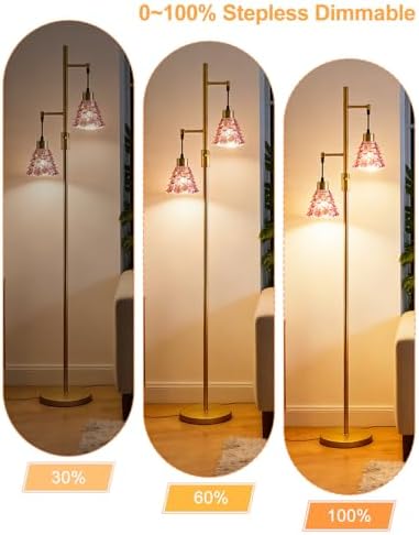 Red Glass Floor Lamp Dimmable 2-Light Modern Gold Tall Floor Lamp