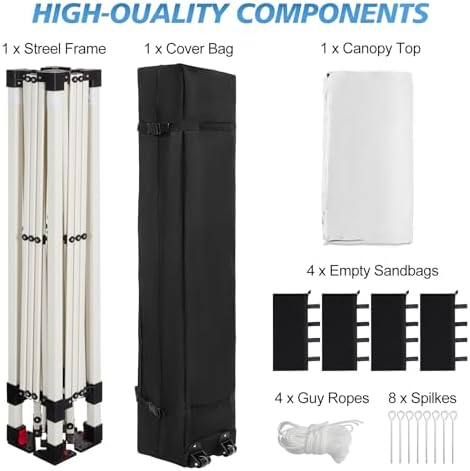 WEIZE 10x10 Pop Up Canopy Tent, 1-Button Push Setup Canopy Tent, Adjustable H...