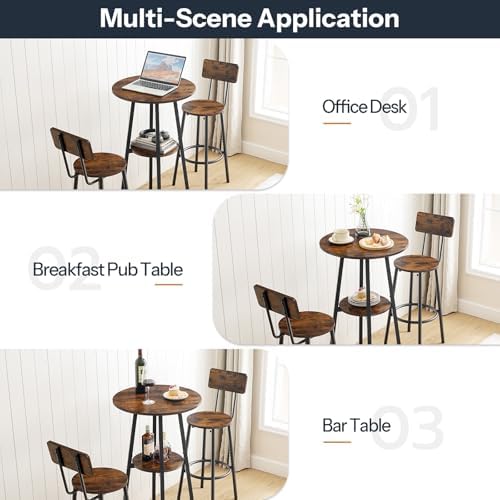 HOOBRO 3 Pieces Round Bar Height Table and Chairs Set, Round Dining Table Set...