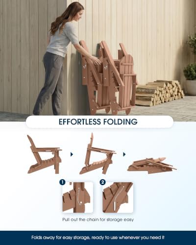 MUCHENGHY Folding Adirondack Chairs Set of 6, HDPE Patio Chair, Teak