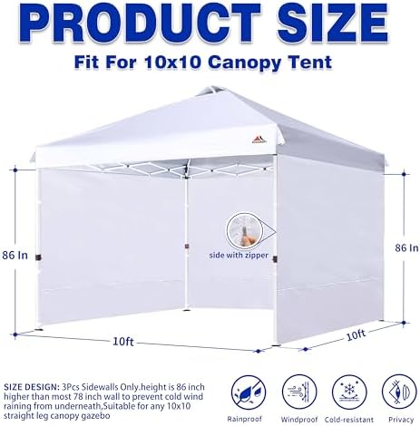 SCOCANOPY SunWall for 10x10 Pop Up Canopy Frame, 3 Pack SideWall Only (10X10,...