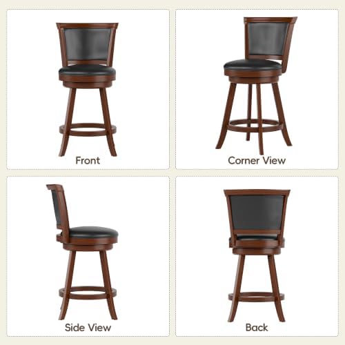 Swivel Bar Stools Set of 2, 24" Counter Height Barstools, Retro Brown