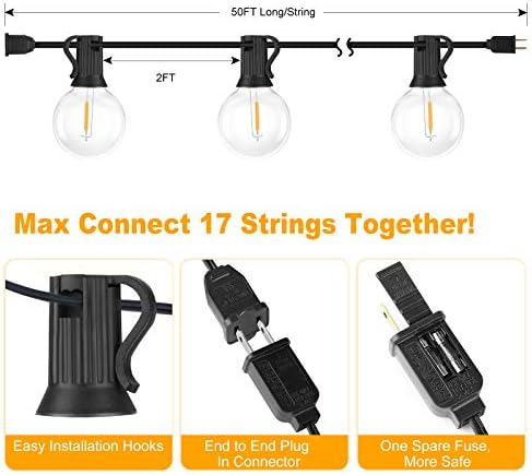100ft 2-Pack Outdoor String Lights, G40 LED Globe Waterproof Patio Lights