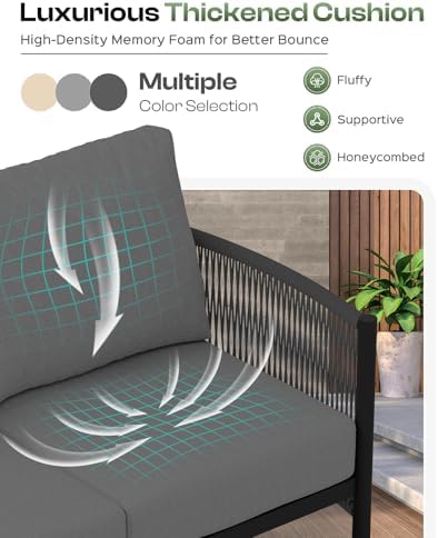 Aluminum Outdoor Patio Furniture Set with Dual-Layer Coffee Table, 4 Piece Mo...