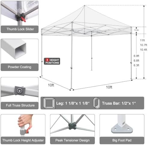 Eurmax USA 10x10ft Pop Up Canopy,Commercial Instant Tent for Outdoor Events,P...