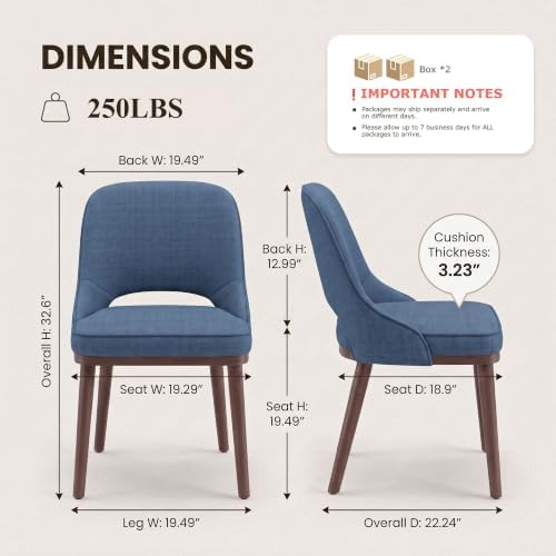 MALOL Wooden Dining Chairs Set of 4, Modern Fabric Upholstered Dining Room Ch...