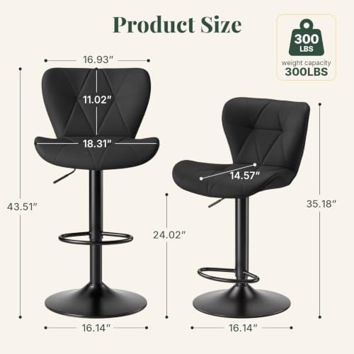 Bar Stools Set of 4, PU Leather Adjustable Height Swivel Barstool