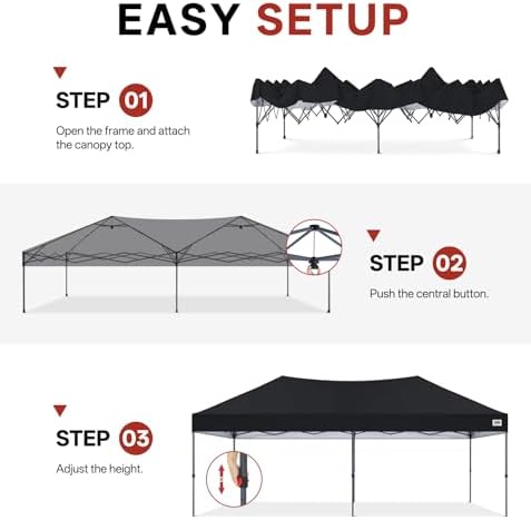 ABCCANOPY 10x20 Pop Up Canopy Tent, Heavy Duty Weather Protection, Black