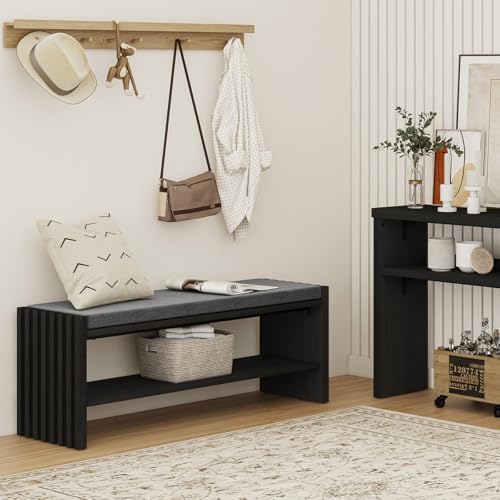 BON AUGURE 40" Entryway Shoe Bench with Storage & Cushion, Modern Fl...