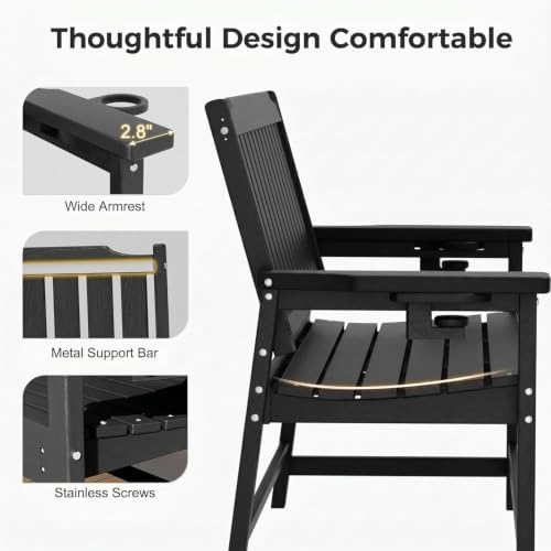 HDPE Outdoor Bench with Cup Holder All-Weather Fade Resistant Porch Bench