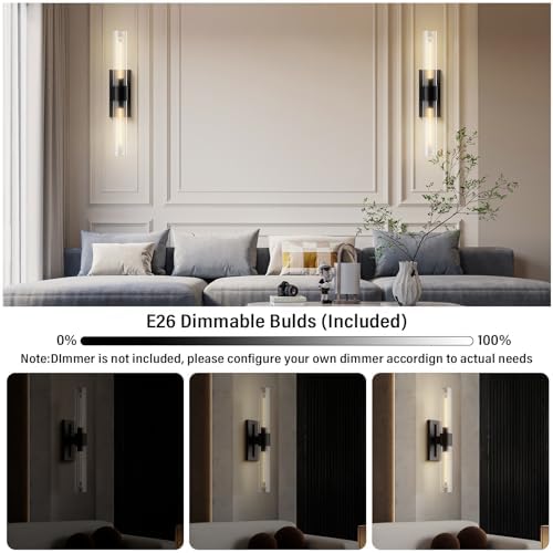 Brass Wall Sconces Set of 2, Bathroom Sconces Wall Lighting, Black Sconces Wa...