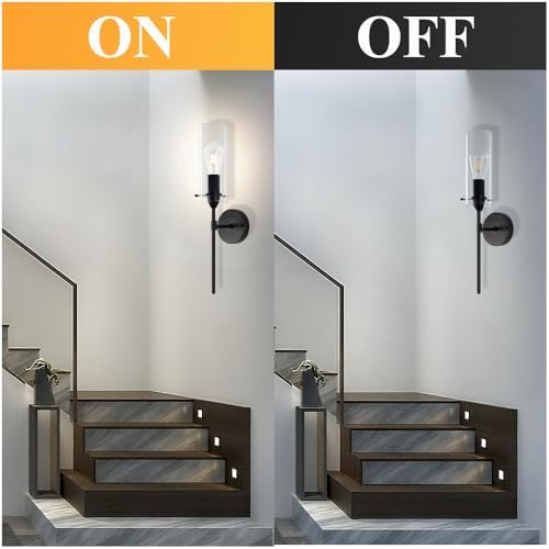 Modern Wall Sconces Set of Two, Black Wall Sconce with Clear Glass Shade, Har...