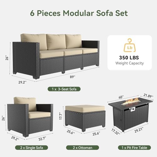 Aoxun Patio Furniture Set with Fire Pit Table, 6 Piece Outdoor Furniture Set ...