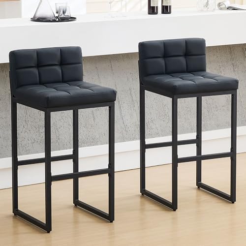 FIRAVOE Bar Height Bar Stools Set of 2, Modern Tall Counter Stool, Faux Leath...