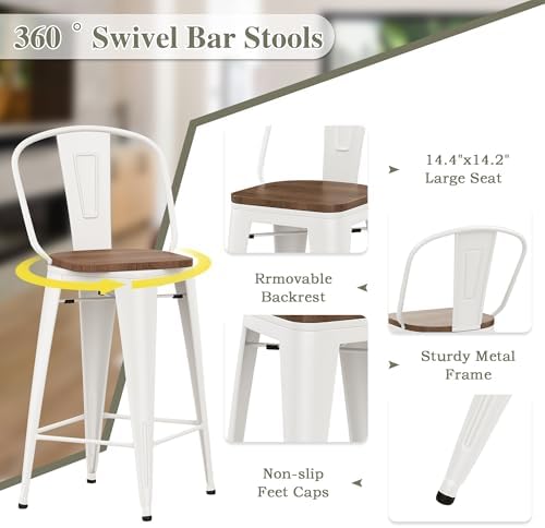 24" Swivel Bar Stools Set of 4 Metal Counter Height Chairs Off-White