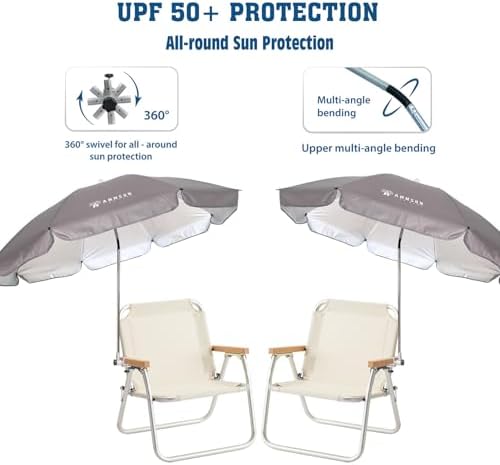AMMSUN Chair Umbrella with Universal Clamp Adjustable 47 inches and 360° Swiv...