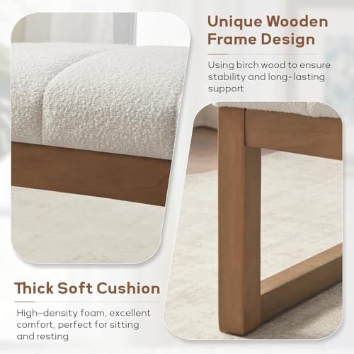Zihanhome 52.7" Bedroom Bench for End of Bed, Modern Upholstered Teddy F...