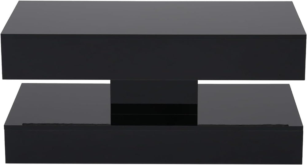 OC Orange-Casual Modern High Gloss LED Coffee Table, 2-Tier Center Table