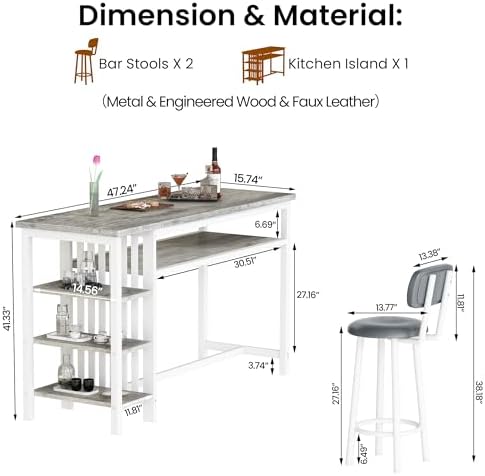 DKLGG 3-Piece Bar Table and Chairs Set, Counter Height Dining Table Set with ...