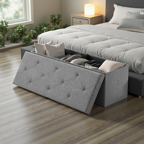 Sweetcrispy 43 Inch Folding Storage Ottoman Bench, Ottoman with Storage