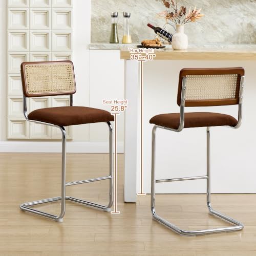 ONEVOG 26" Mid-Century Rattan Counter Height Bar Stools, Brown, Set of 2