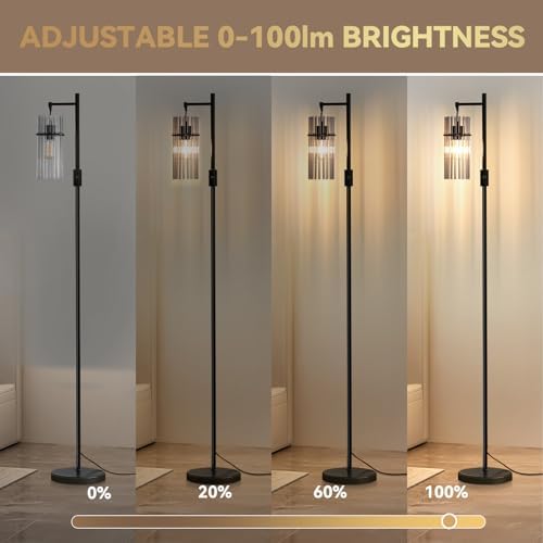 Industrial 66" Tall Modern Floor Lamp for Living Room Dimmable Glass Black