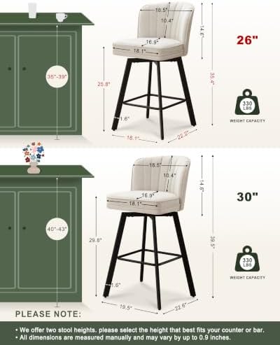 SAECKBERG Swivel Counter Height Bar Stools Set of 2, 26'' Modern Bars...