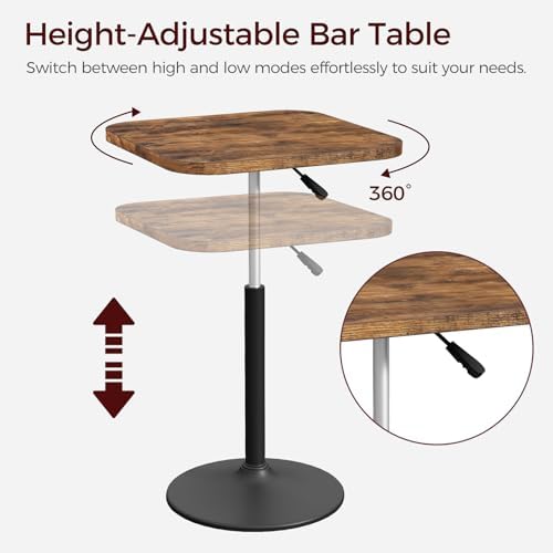 MAHANCRIS Bar Table, Height-Adjustable Pub Table 26.8-36.2 Inches, Cocktail T...