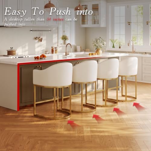 Modern Counter Height Bar Stools Set of 2 with Arms,White Leather