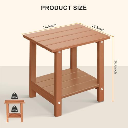 Adirondack Outdoor Side Table, 16.6" Small Patio End Table, 2-Tier HDPE ...