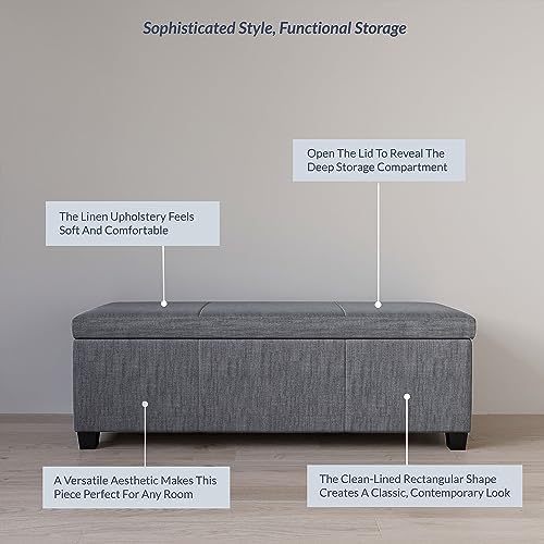 BELLEZE Storage Ottoman, 47 Inch Bench Bedroom Bench with Safety Close Hinge,...
