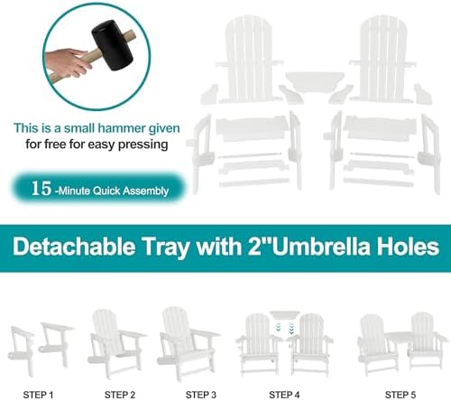 JY QAQA Outdoor Adirondack Chair Set of 2, All-Weather HDPE Patio Furniture w...