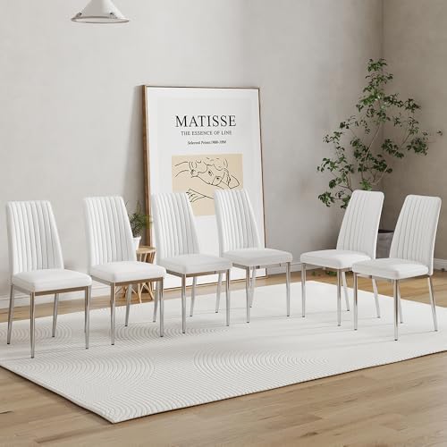 Upholstered Dining Chairs Set of 6, Mid-Century Modern Leather Dining Room Ch...