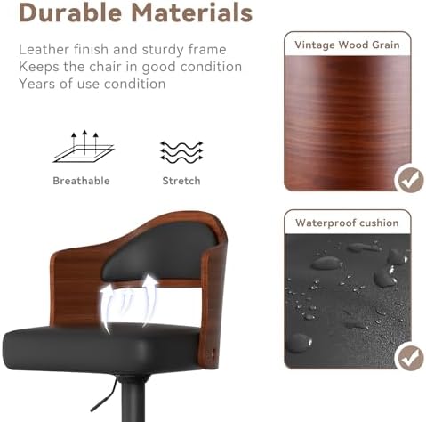 Swivel Bar Stools Set of 3,Bentwood Adjustable Height Barstools