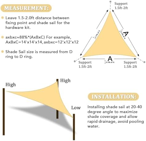 Shade&Beyond 16'X16'X16' Sun Shade Sail Sand Triangle