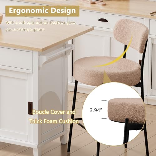 DYHOME Bar Stools Set of 3, Boucle Counter Hight Bar Stools, 28 inch Beige Ba...