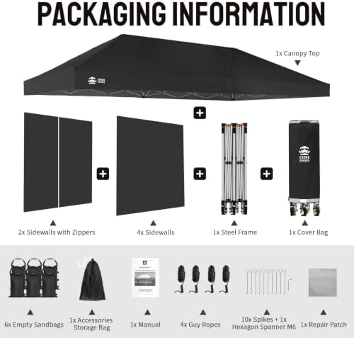 CROWN SHADES 10x20 Pop Up Canopy Tent, Event Shelter, Black