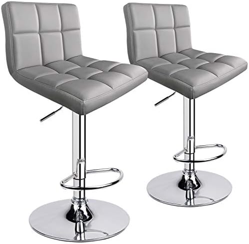 Leopard Bar Stools, PU Leather Bar Stool with Back, Set of 2, Light Grey