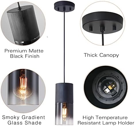 2-Pack Black Pendant Light Fixtures, Adjustable Modern Pendant Lights for Kit...