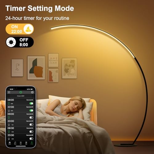 RGB Floor Lamp with 3 Color Temperatures, Ultra Bright 1800LM Smart Arc LED F...