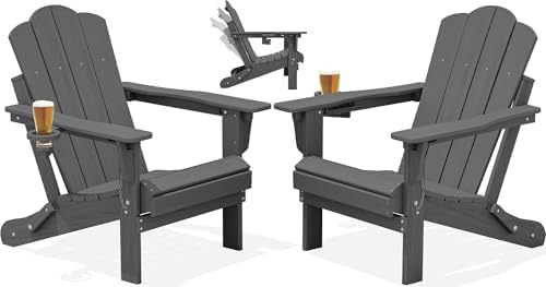 KINGYES Adjustable Adirondack Chairs Set of 2, Folding Outdoor Chair, Gray