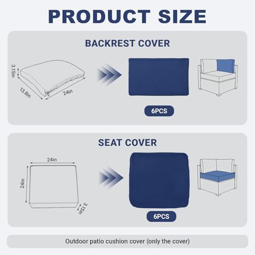 Loungewave Outdoor Cushion Covers, Patio Cushion Covers (Navy Blue,12Pcs-M)