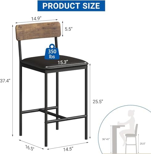 GarveeHome Bar Stools Set of 4, Upholstered Counter Height Bar Stools with Ba...