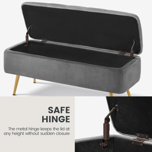 Yaheetech Storage Ottoman Bench for Bedroom, Velvet End of Bed Bench, Gray