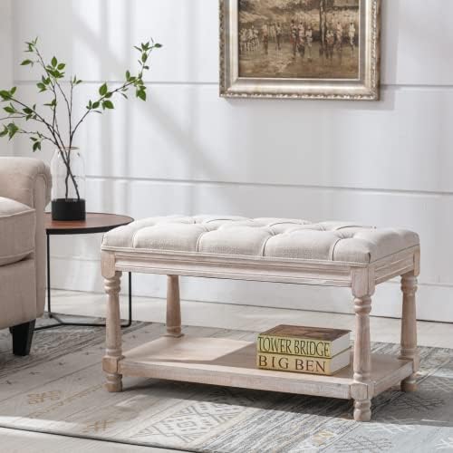 chairus Storage Bench 31.5" W Button Tufted Small Entryway Bench with Wo...